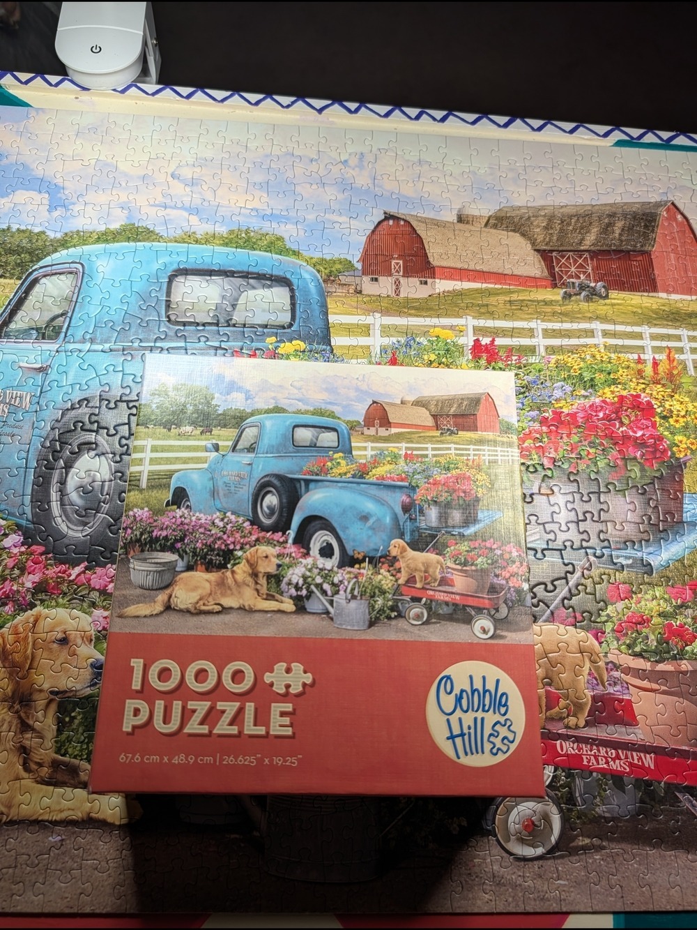 Cobble Hill Blue Truck Floral 1000 Piece Puzzle - Picture 2 of 4